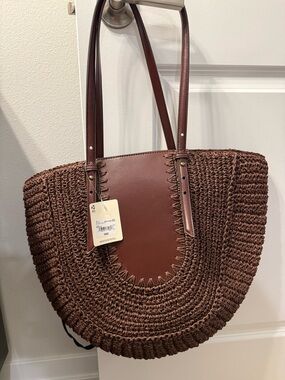 a.n.a Brown Woven Tote with Leather Trim